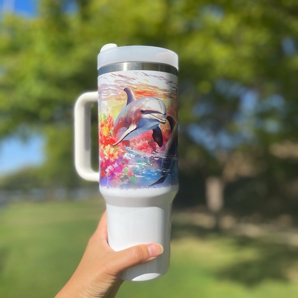 Custom Personalized dolphin 40 oz tumbler Birthday gifts for her, gift for him, - Picture 6 of 16
